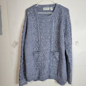 Womans Ellen Orton Clothing Cotton Blue Marled Cable knit Sweater Size XXl